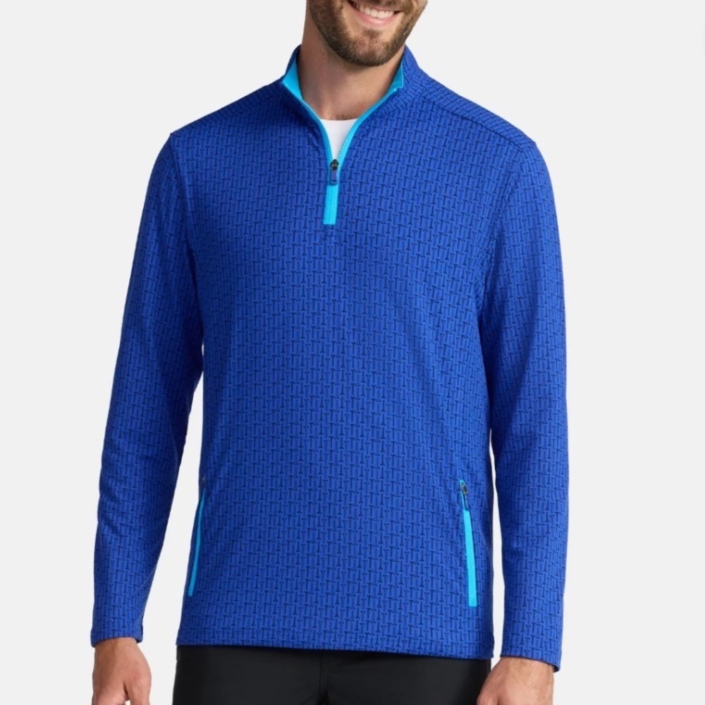 Birdie Bound Mens Long Sleeve Quarter Zip Pullover in Golf Tee Print Size Small